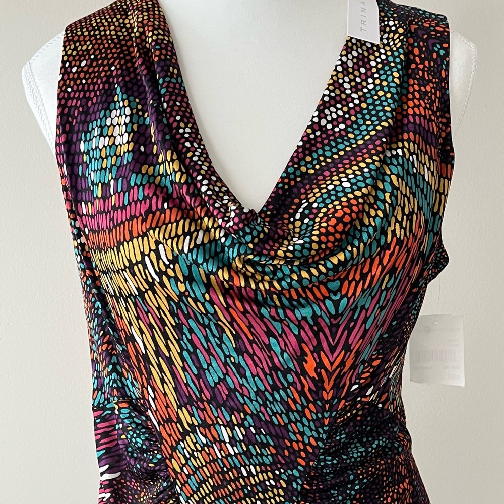 Trina Turk NWT Multicolor Cowl Neck Dress – Size 10 Sleeveless Knee Length - Picture 2 of 6